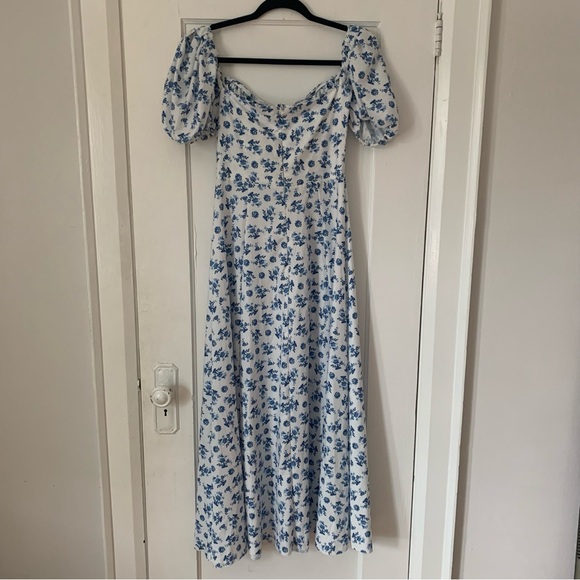 Cottagecore Blue and White Floral Midi Summer Dress - Picture 7 of 8